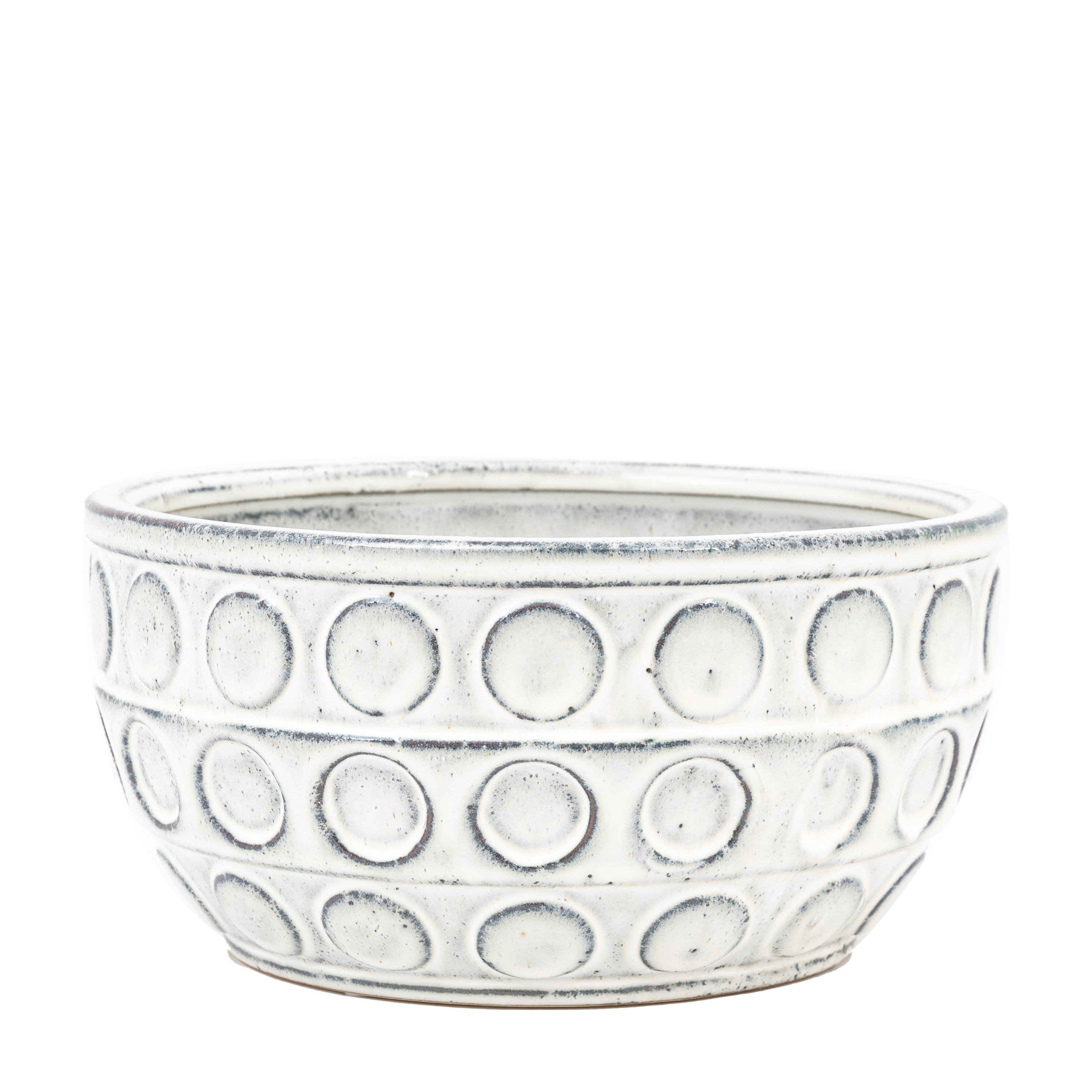 Ushi Handcrafted White Glaze Dotted Ceramic Bowl